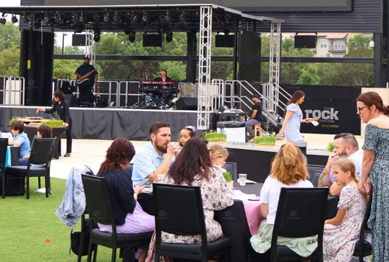The ST315 mobile stage trailer was set up in a public square in San Antonio, Texas, USA.