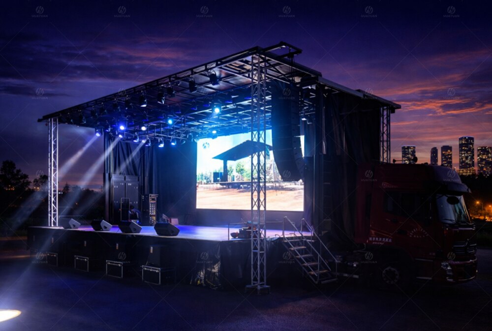 Partial illustration of the lighting setup area on an S455 mobile stage semi-trailer.