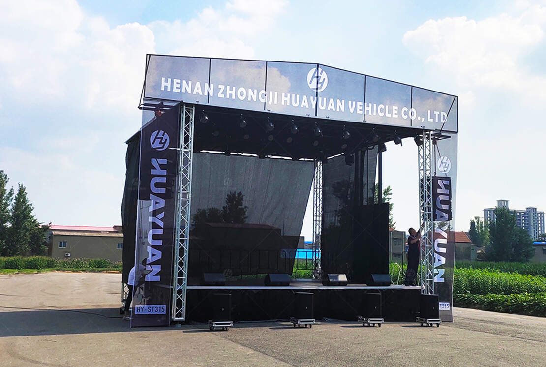 HUAYUAN ST315 mobile stage trailer with hydraulic deployment in deployed condition