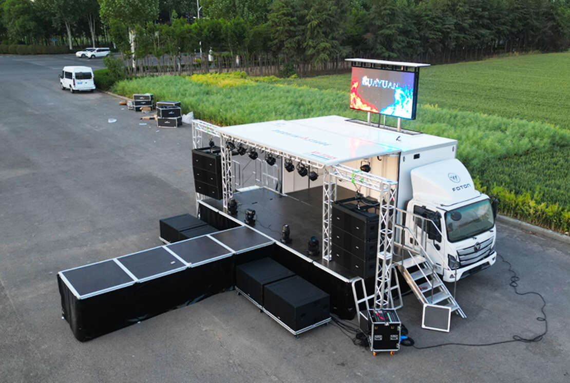 HUAYUAN T245 mobile stage truck with roof-mounted LED display in deployed condition