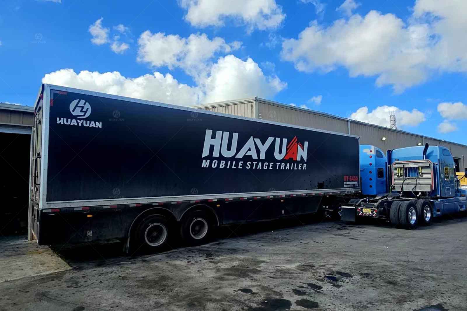 S455 mobile stage semi-trailer in transport condition
