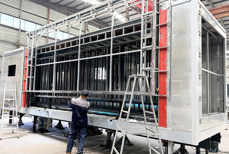Steel frame assembly for a container mobile stage in the HUAYUAN workshop